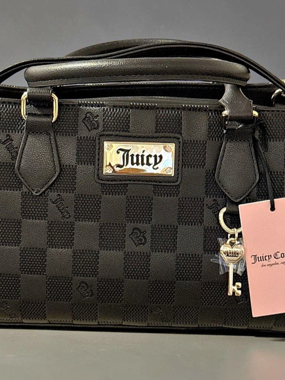 Juicy Couture Vintage Vibes Satchel Checkered Shoulder Bag chocolate